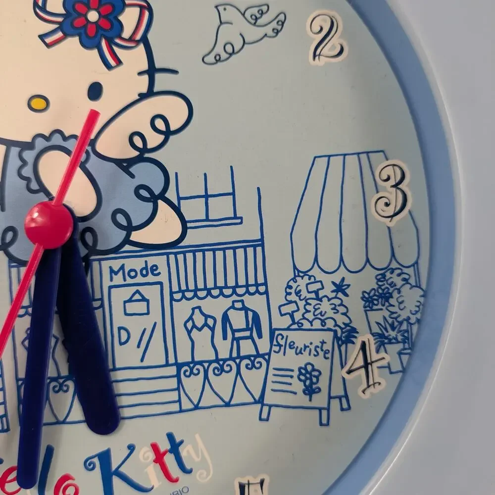 Sanrio Hello Kitty Wall Clock Working Vintage 2002 Baby Blue Angel 7.75